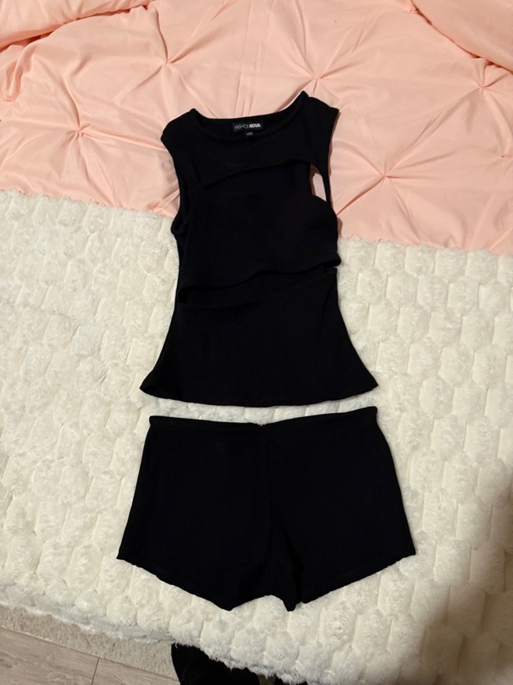 Fashion Nova Black Cutout Tank Top & Shorts Set